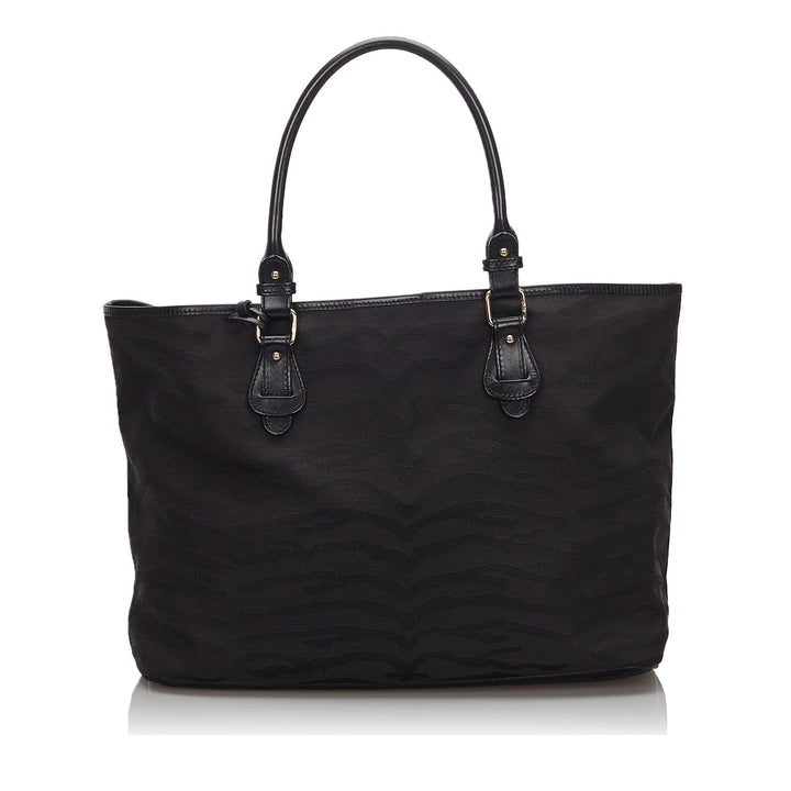 Pre-Loved Fendi Black Canvas Fabric Tiger Print Handbag Italy