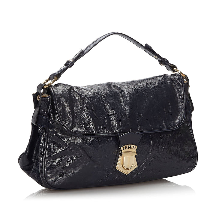 Pre-Loved Fendi Blue Navy Patent Leather Satchel Italy