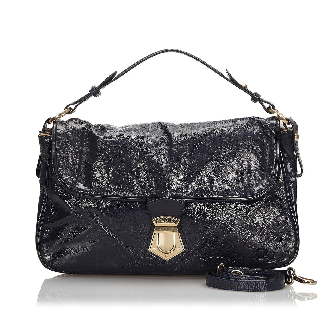 Pre-Loved Fendi Blue Navy Patent Leather Satchel Italy