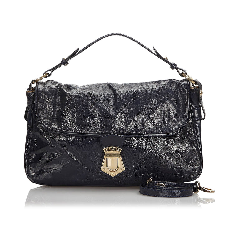 Pre-Loved Fendi Blue Navy Patent Leather Satchel Italy