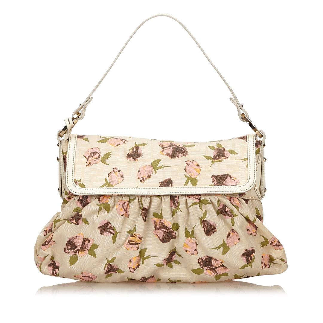 Pre-Loved Fendi Brown Beige Canvas Fabric Printed Shoulder Bag Italy