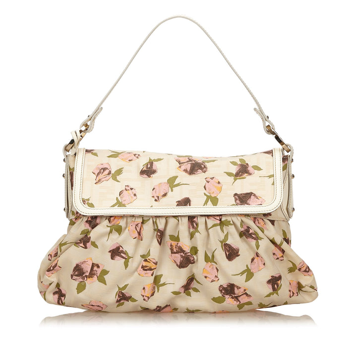Pre-Loved Fendi Brown Beige Canvas Fabric Printed Shoulder Bag Italy