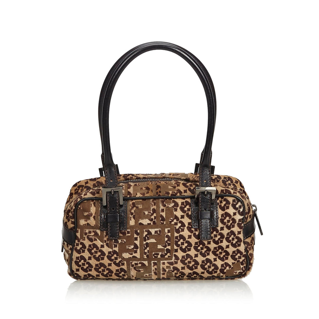 Pre-Loved Fendi Brown Beige Pony Hair Natural Material Zucca Handbag Italy