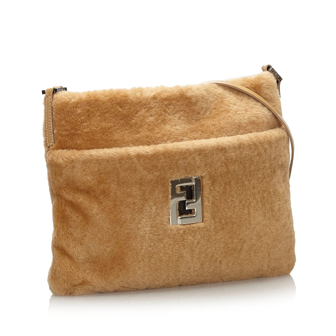Pre-Loved Fendi Brown Light Fur Natural Material Wool Crossbody Bag Italy