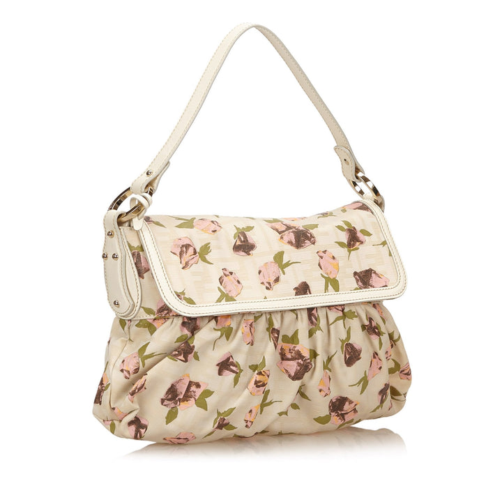 Pre-Loved Fendi Brown Beige Canvas Fabric Printed Shoulder Bag Italy