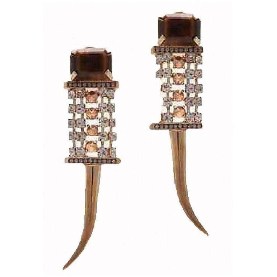 Iosselliani-Brass Rhinestone Tiger Eye Clip On Earrings - Runway Catalog