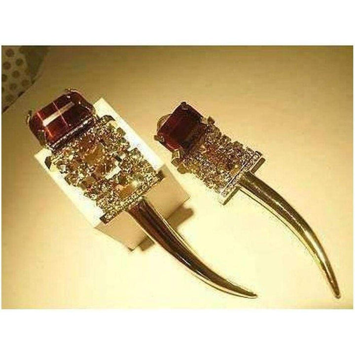 Brass Rhinestone Tiger Eye Clip On Earrings
