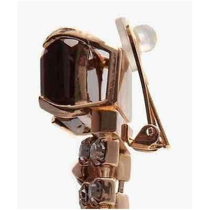 Brass Rhinestone Tiger Eye Clip On Earrings
