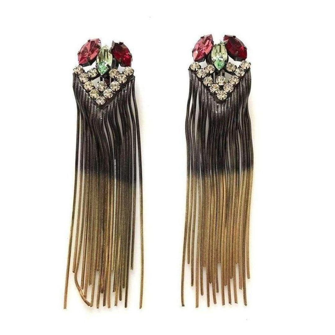 Iosselliani-Brass Swarovski Crystal Fringe Earrings - Runway Catalog