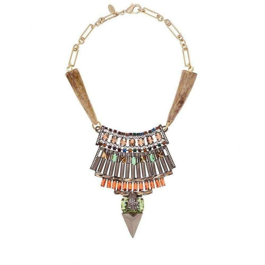 Iosselliani-Gold Crystal Tribal Leopard Head Bib Necklace - Runway Catalog