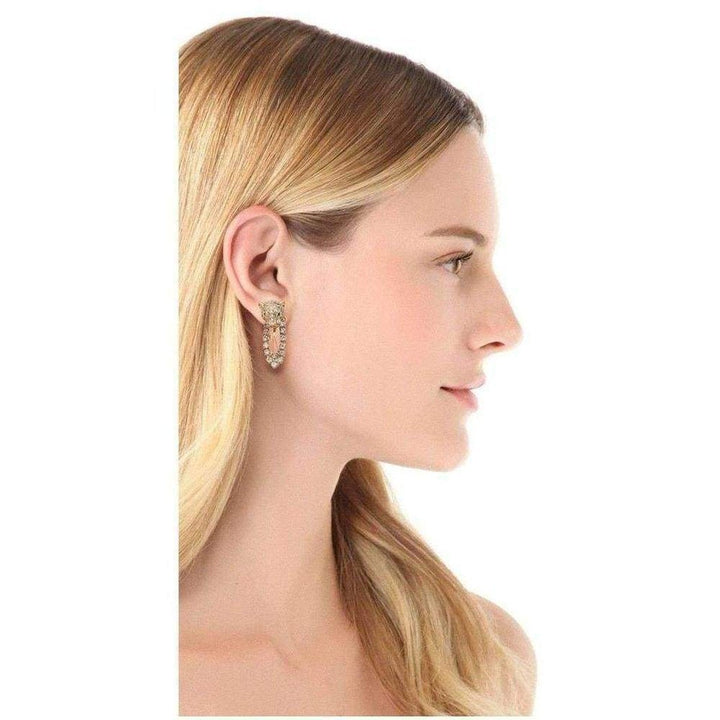 Brass Rhinestone Cheetah Head Earrings