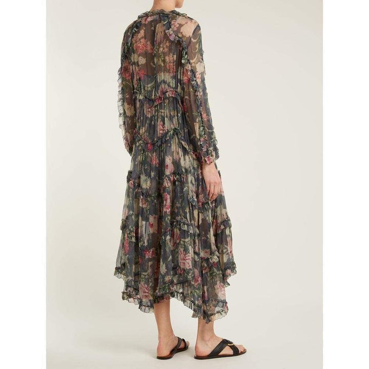 Iris Floral-Print Sheer-Silk Dress