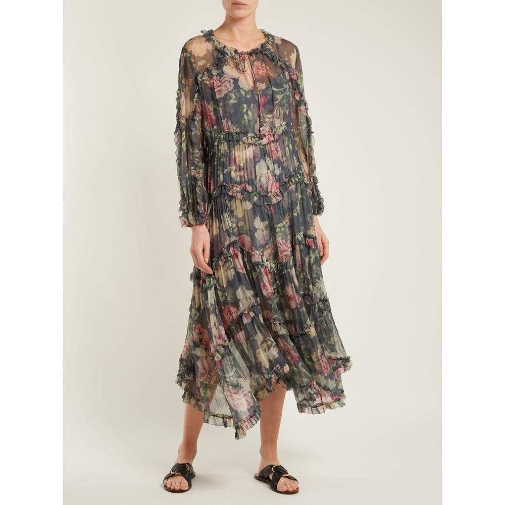 Iris Floral-Print Sheer-Silk Dress
