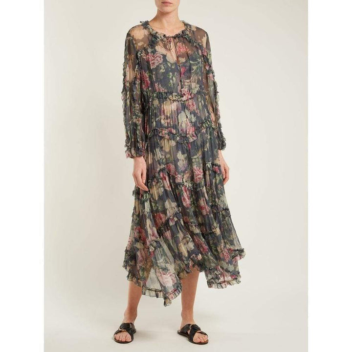 Iris Floral-Print Sheer-Silk Dress