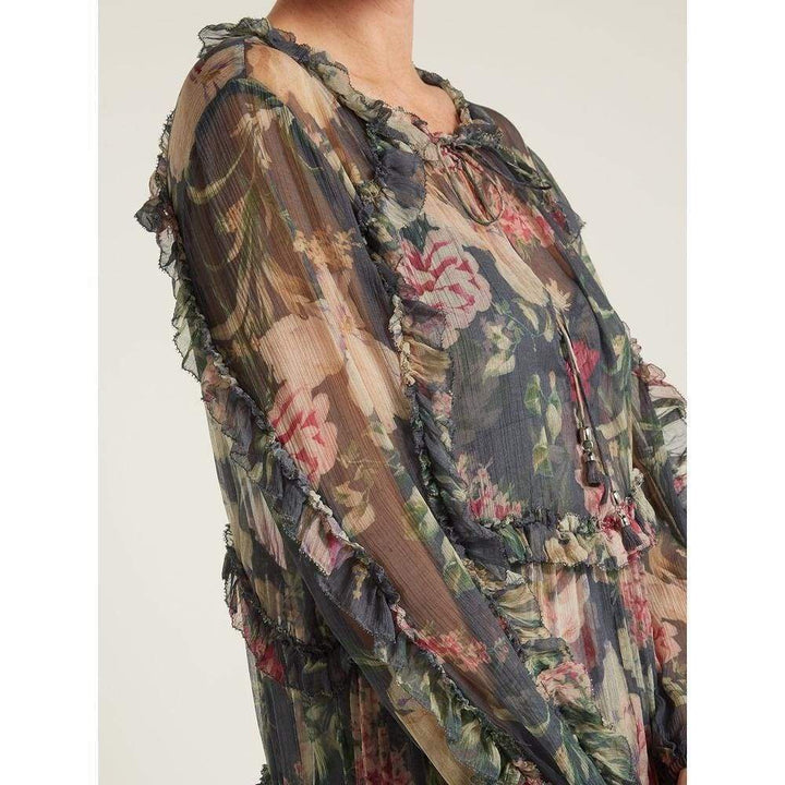 Iris Floral-Print Sheer-Silk Dress
