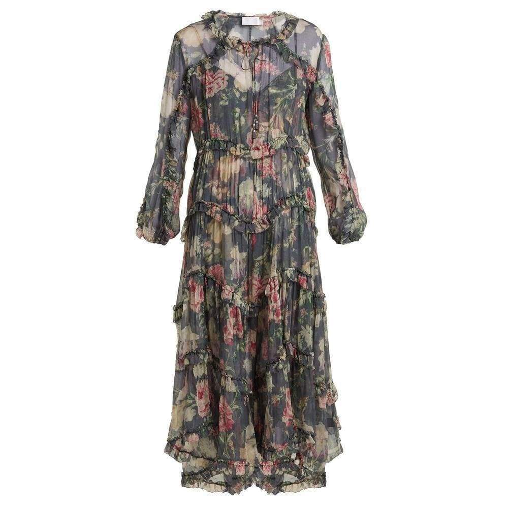 Iris Floral-Print Sheer-Silk Dress-Apparel & Accessories > Clothing > Dresses-Zimmermann-AU 0-Runway Catalog