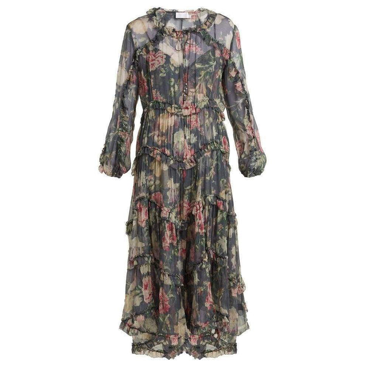Iris Floral-Print Sheer-Silk Dress-Apparel & Accessories > Clothing > Dresses-Zimmermann-AU 0-Runway Catalog