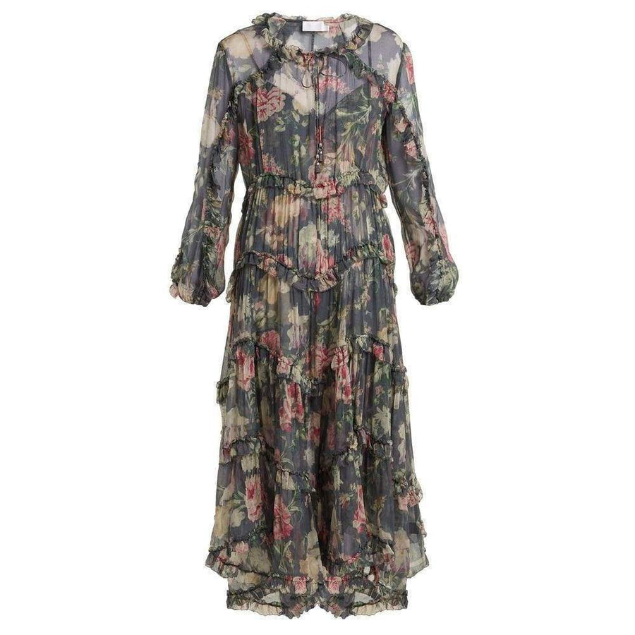 Iris Floral-Print Sheer-Silk Dress-Apparel & Accessories > Clothing > Dresses-Zimmermann-AU 0-Runway Catalog