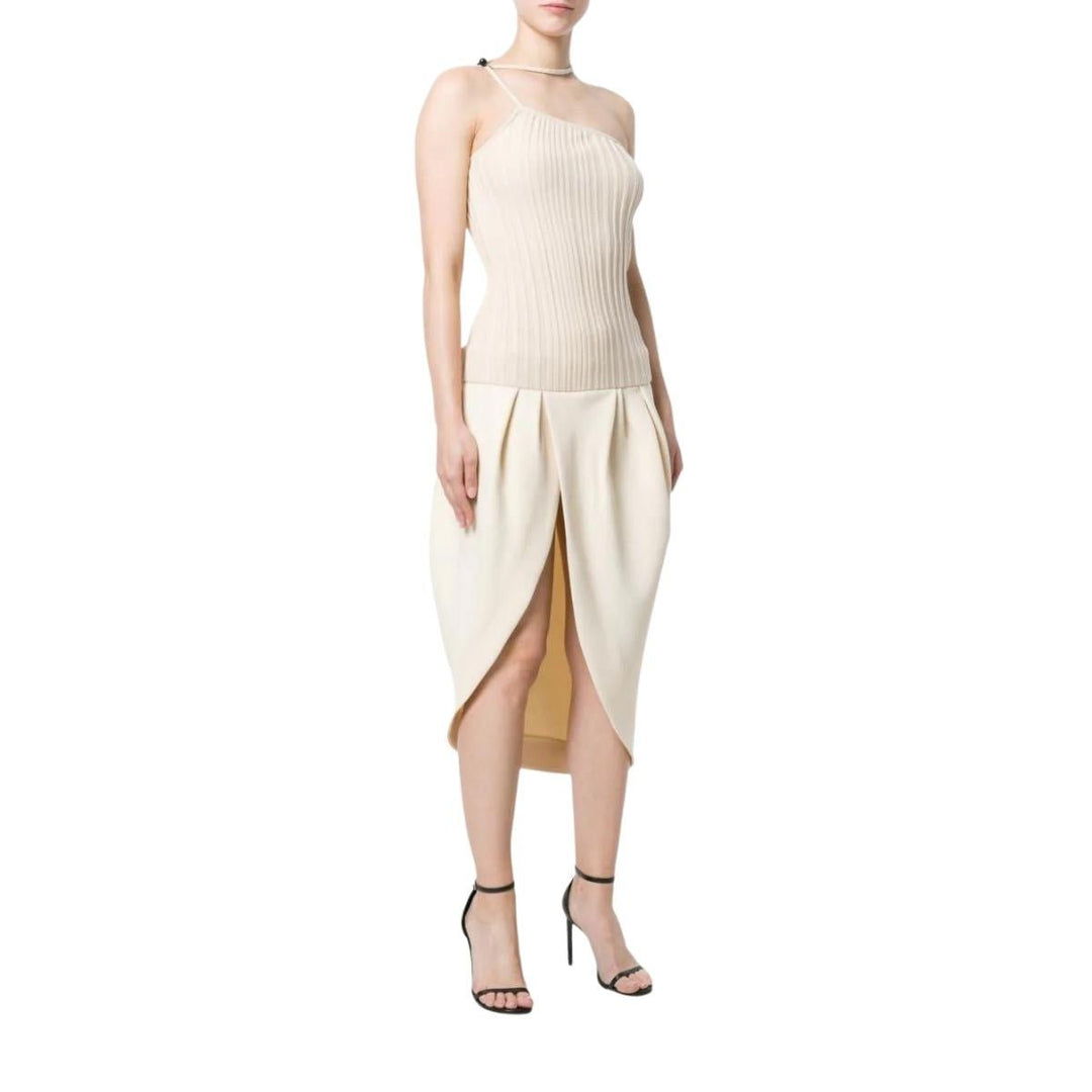 Asymmetric Beige Midi Dress