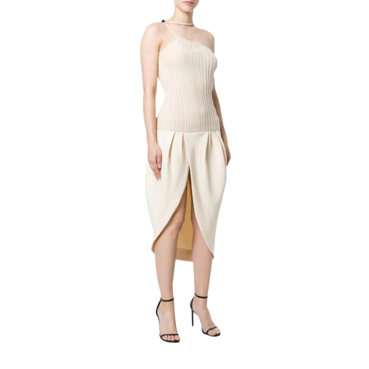 Asymmetric Beige Midi Dress