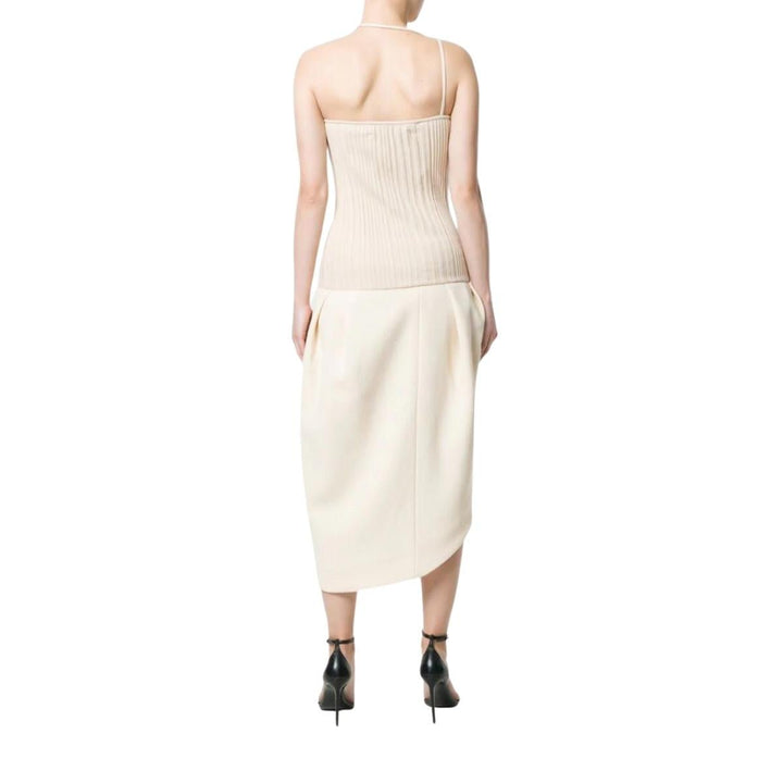 Asymmetric Beige Midi Dress