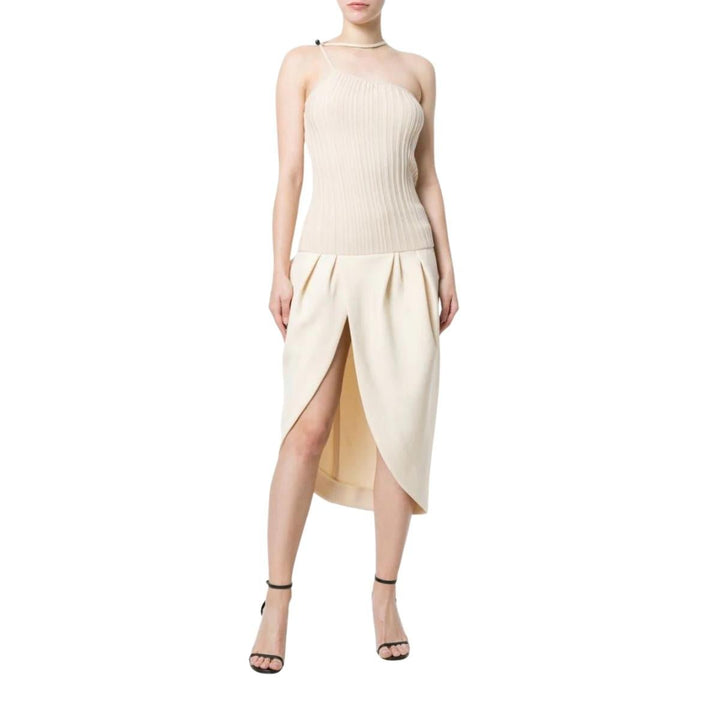 Asymmetric Beige Midi Dress