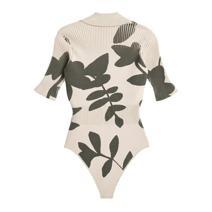 Botanical-print Ribbed Bodysuit