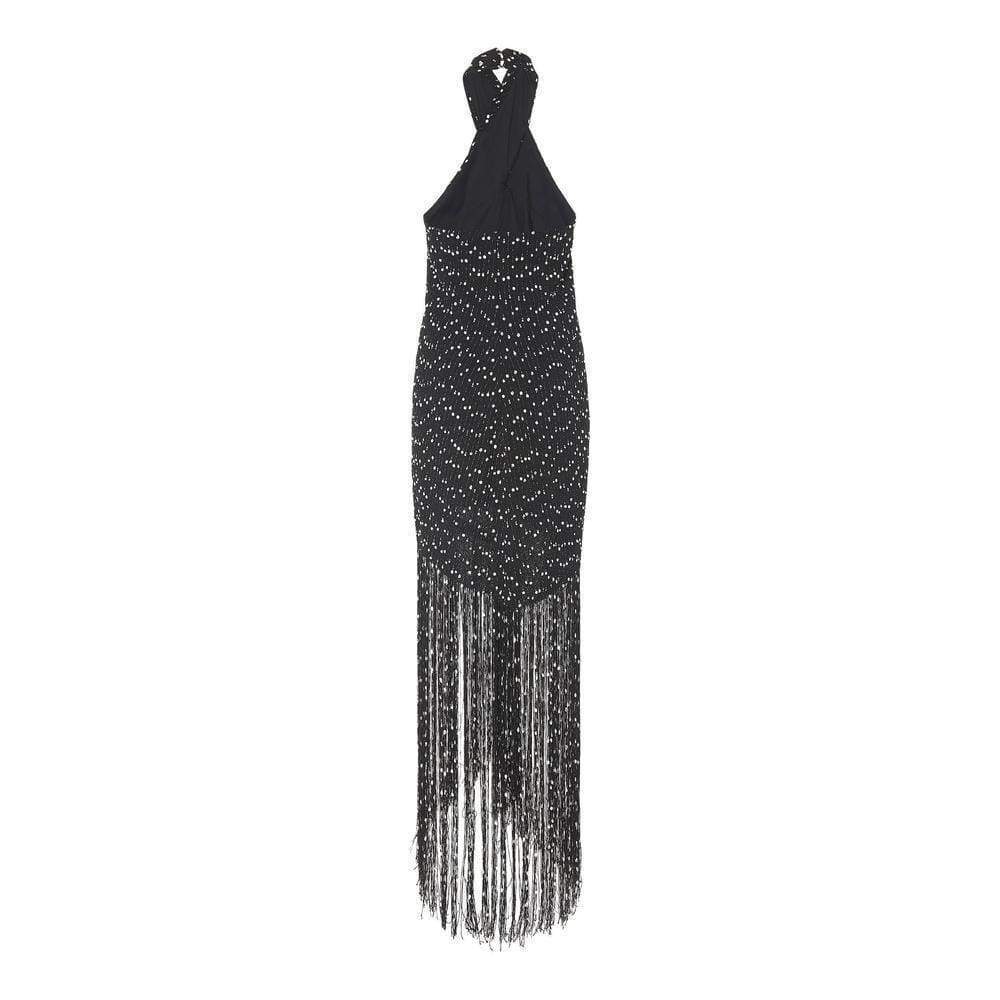 Cortese Fringed Polka-Dot Chiffon Maxi Dress
