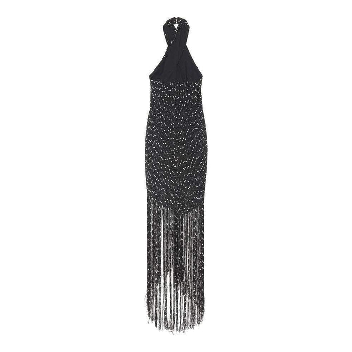 Cortese Fringed Polka-Dot Chiffon Maxi Dress