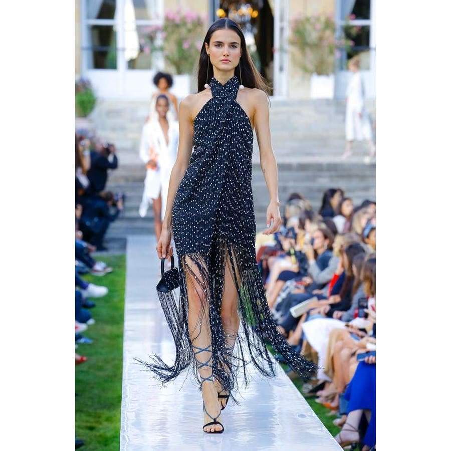 Cortese Fringed Polka-Dot Chiffon Maxi Dress