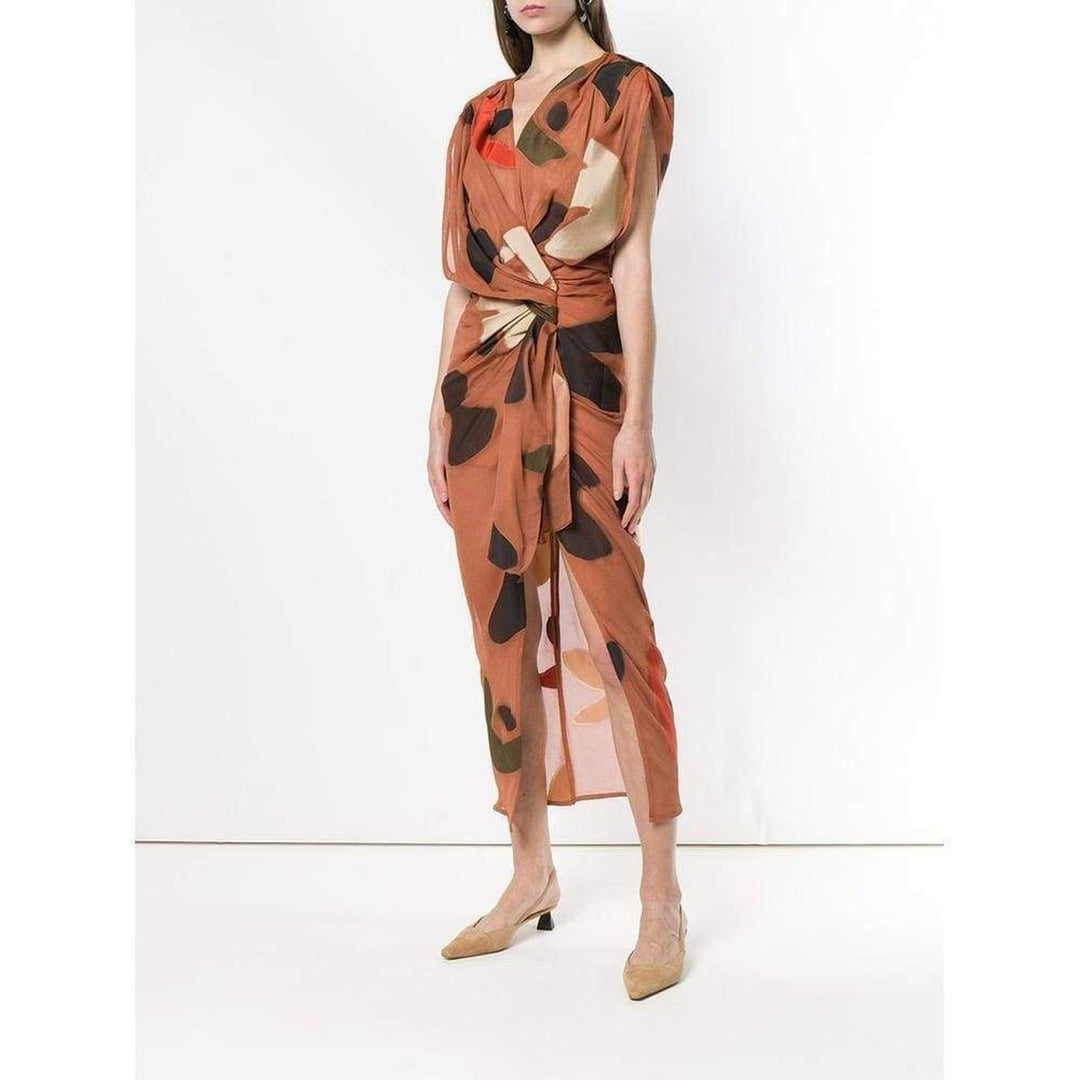 La Robe Henri Print Drape Midi Dress