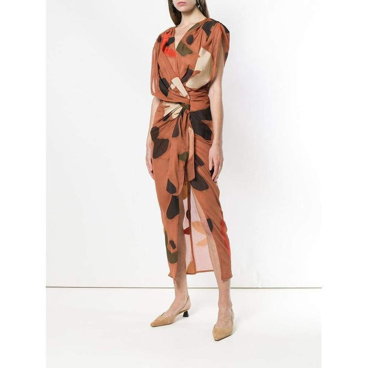 La Robe Henri Print Drape Midi Dress