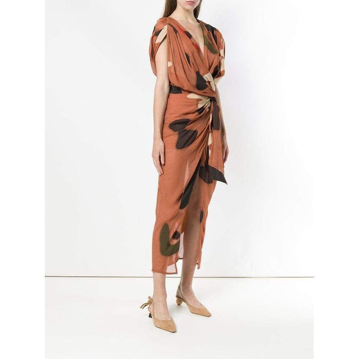 La Robe Henri Print Drape Midi Dress