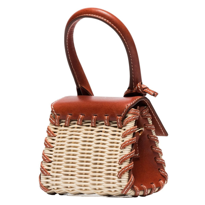 Leather and Rattan Chiquito Mini-Bag in Brown