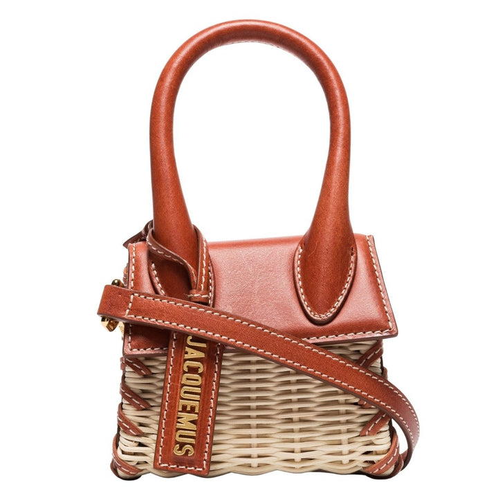 Leather and Rattan Chiquito Mini-Bag in Brown
