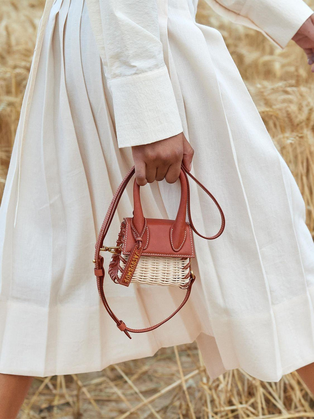 Leather and Rattan Chiquito Mini-Bag in Brown