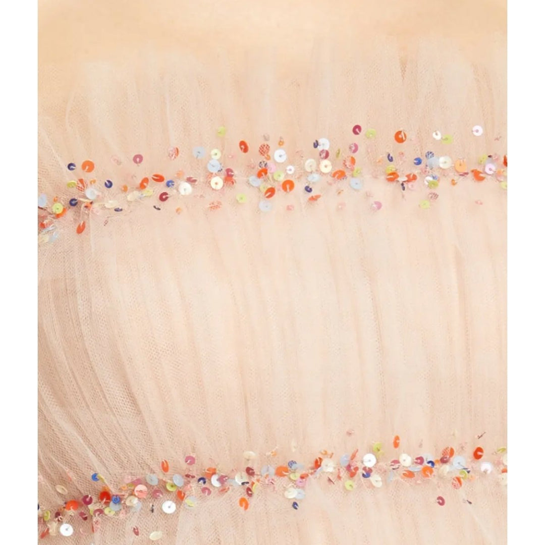 Strapless Ruched Tulle Midi Cocktail Dress