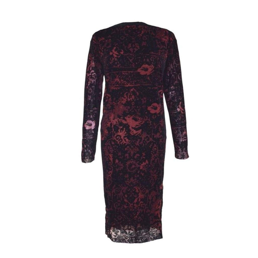 Jean Paul Gaultier-Burgundy Optical Illusion Long Sleeve Tulle Dress - Runway Catalog