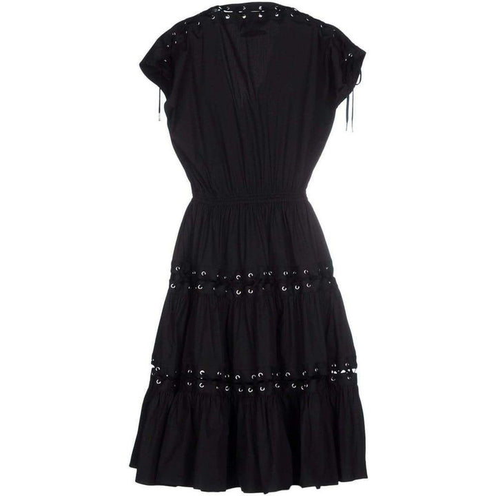 Lace Up Panel Black Cotton Dress