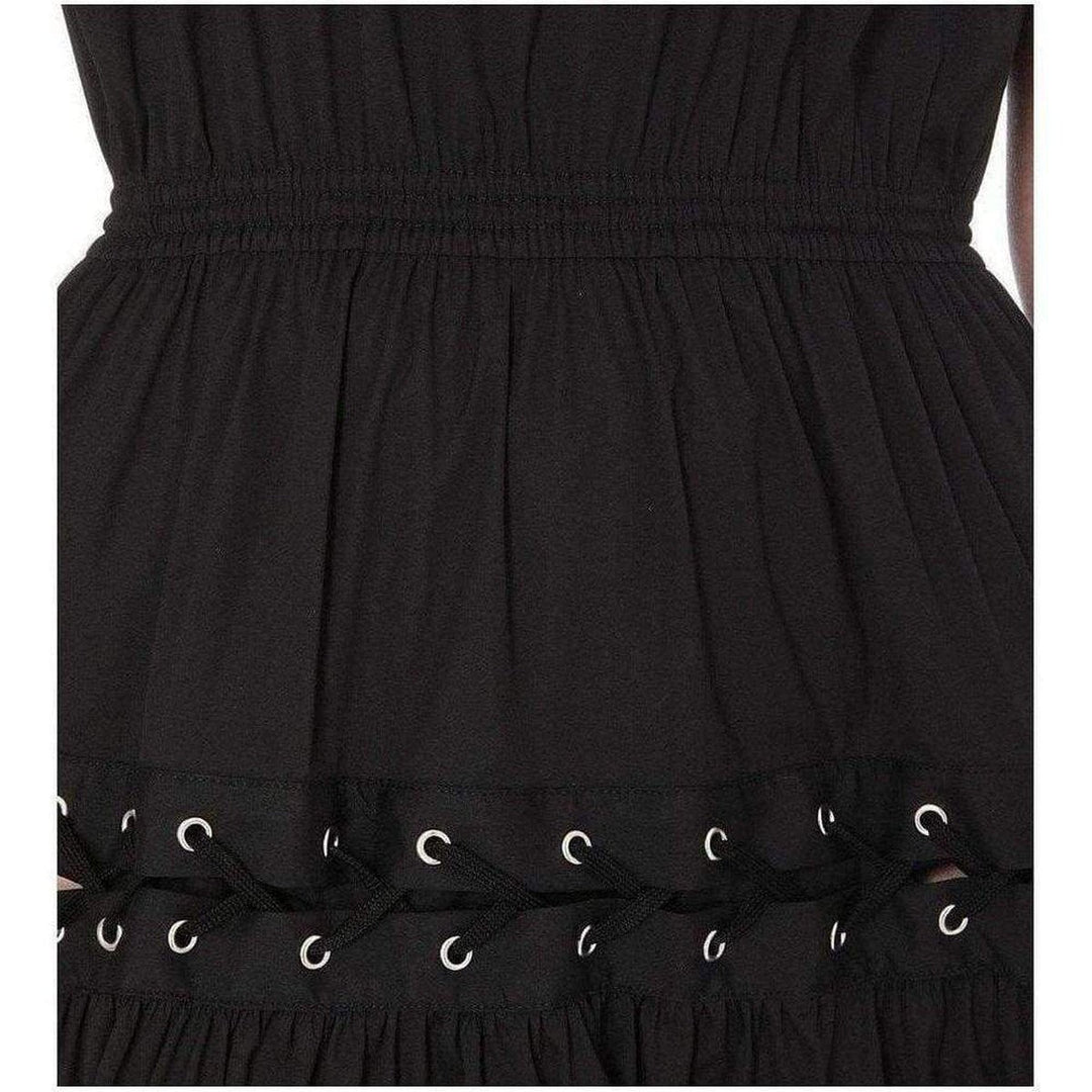 Lace Up Panel Black Cotton Dress