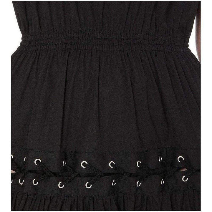 Lace Up Panel Black Cotton Dress