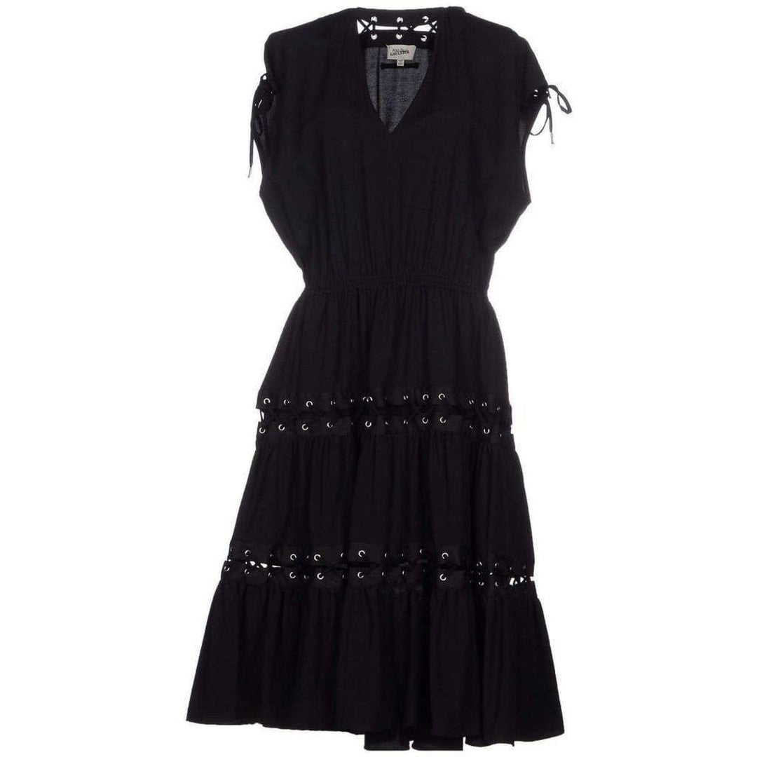 Lace Up Panel Black Cotton Dress