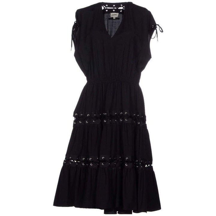 Lace Up Panel Black Cotton Dress