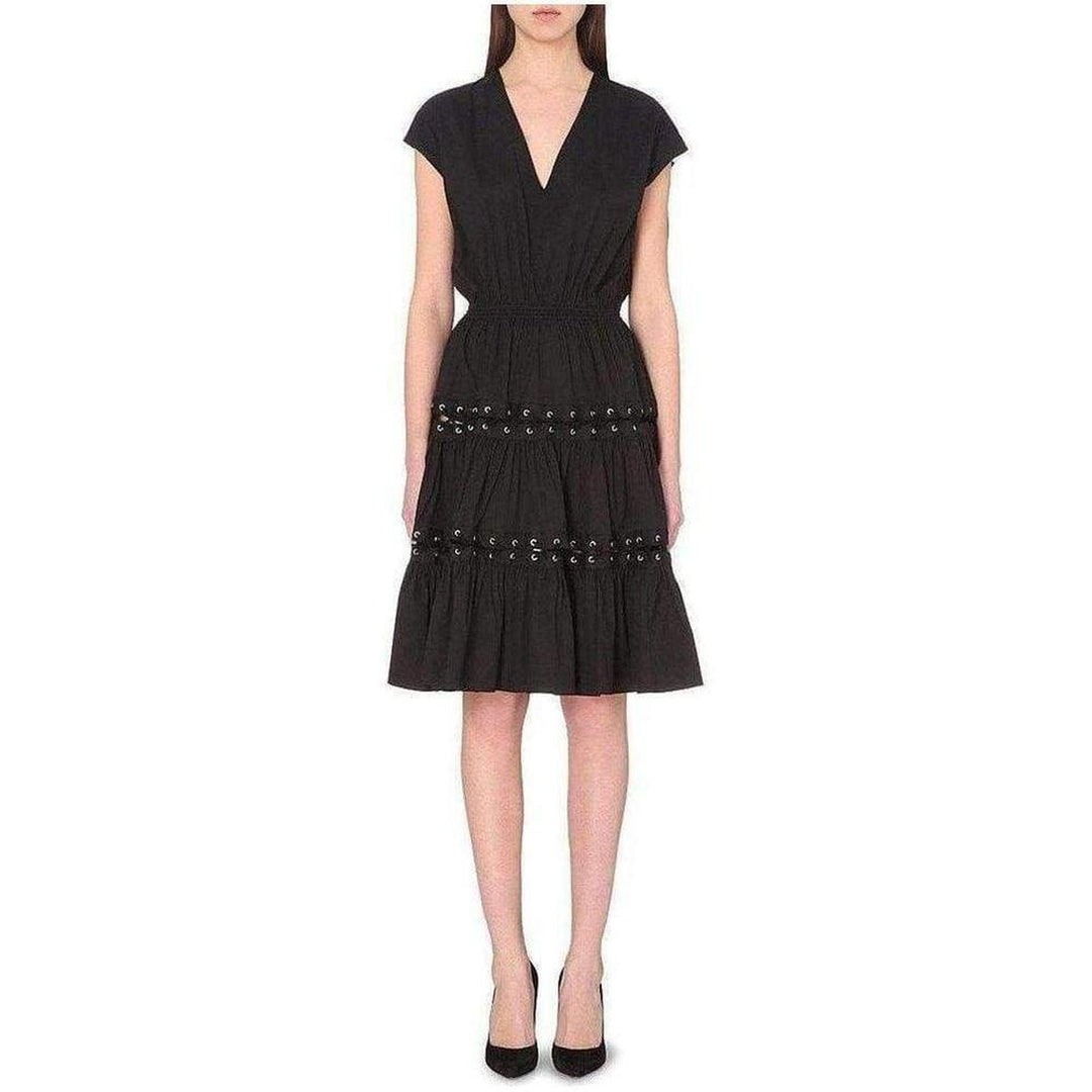 Lace Up Panel Black Cotton Dress