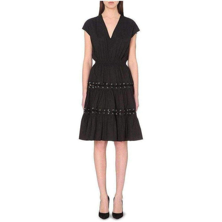 Lace Up Panel Black Cotton Dress