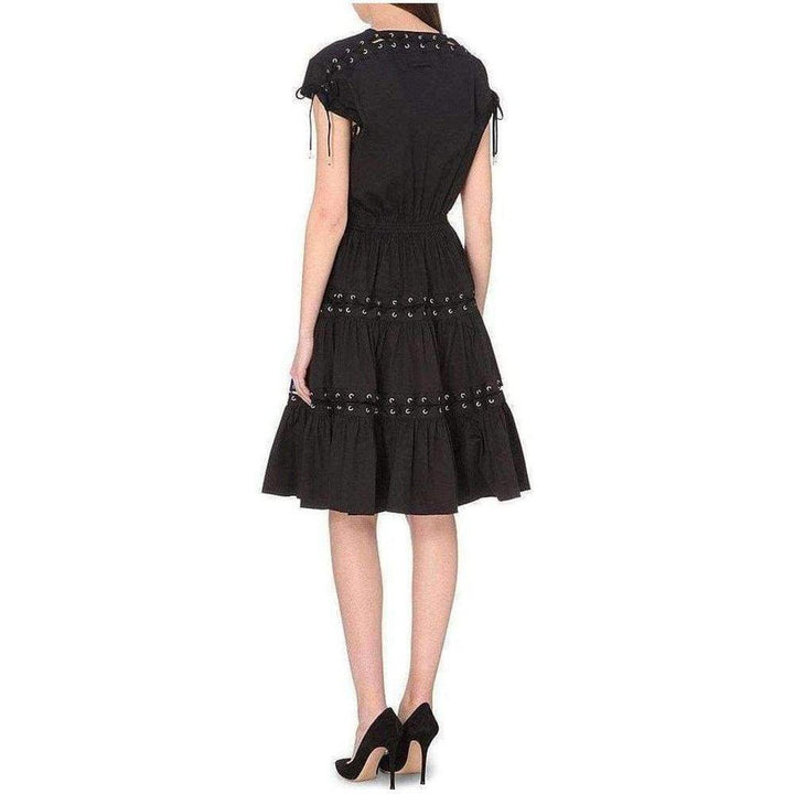 Lace Up Panel Black Cotton Dress