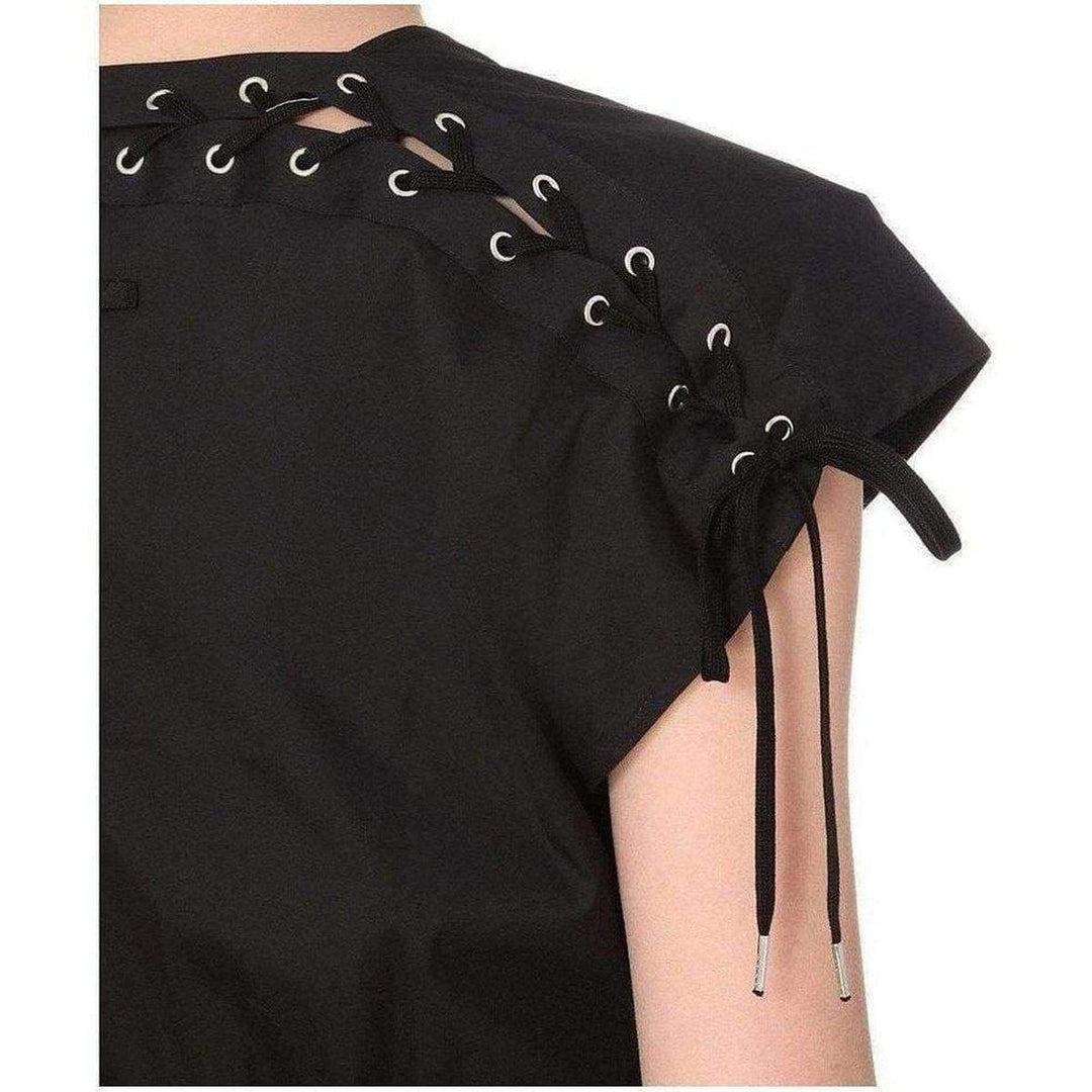 Lace Up Panel Black Cotton Dress