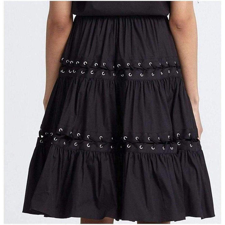 Lace Up Panel Black Cotton Dress