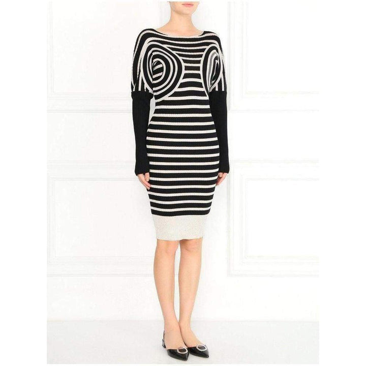 Mixed Wool Striped Optical Illusion Dress