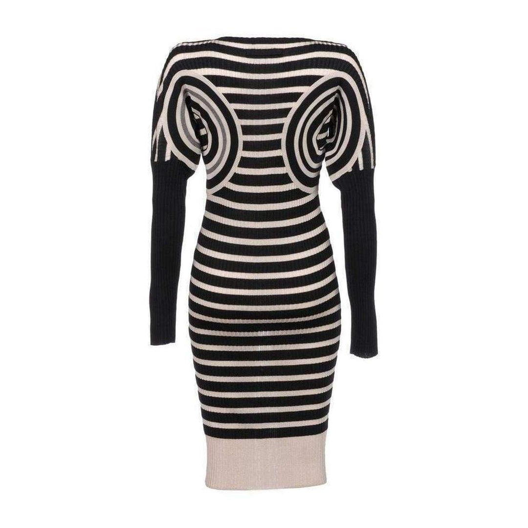Mixed Wool Striped Optical Illusion Dress